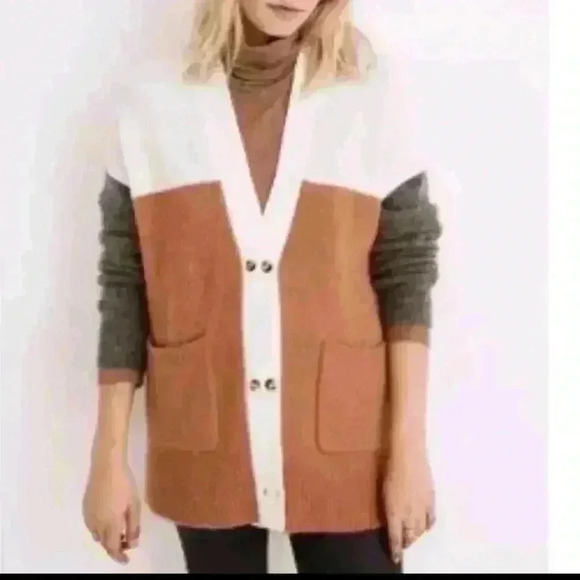 Madewell Womens Allston Double-Button Cardigan Sweater in Colorblock S - Picture 1 of 15